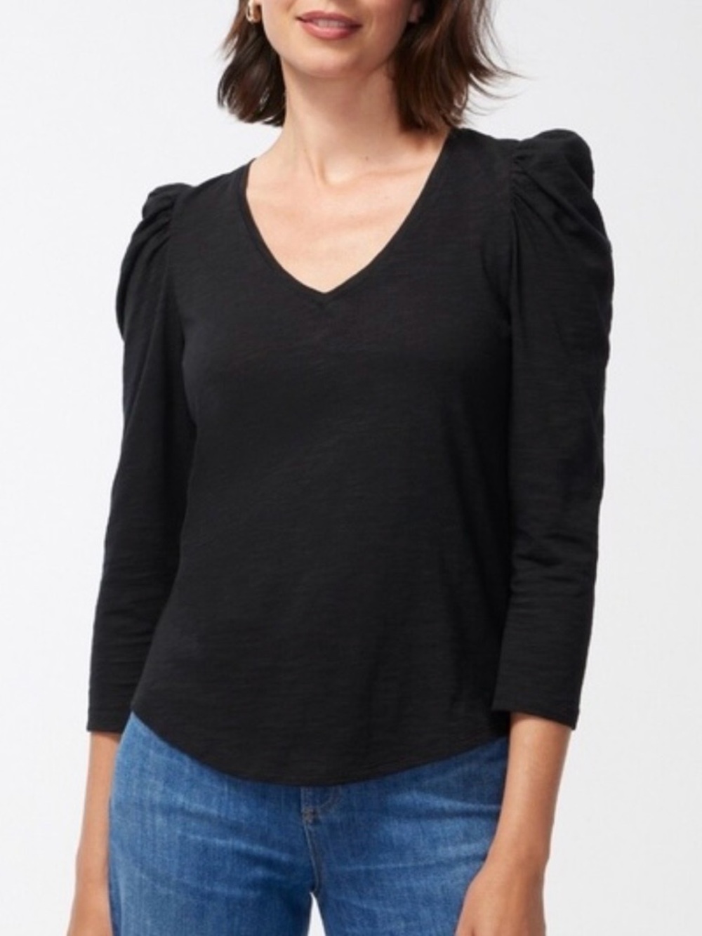 Chico's Black V-Neck Puff-Shoulder Long Sleeve Top SZ XL EUC